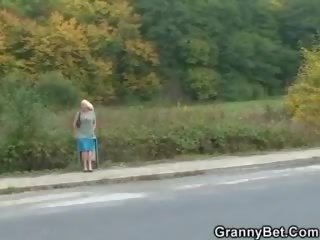 Granny streetwalker is picked up and fucked